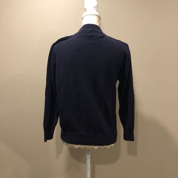 Vintage Navy Mock Neck Scallop Knit topββ - Picture 2 of 3